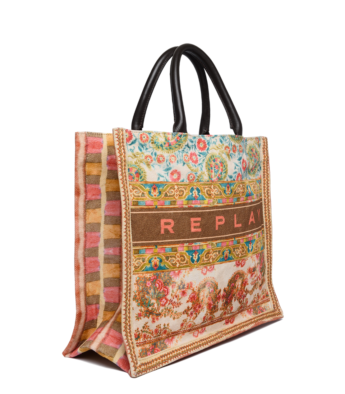 フラワープリントキャンバス+レザーバッグ 詳細画像 オレンジ系 3